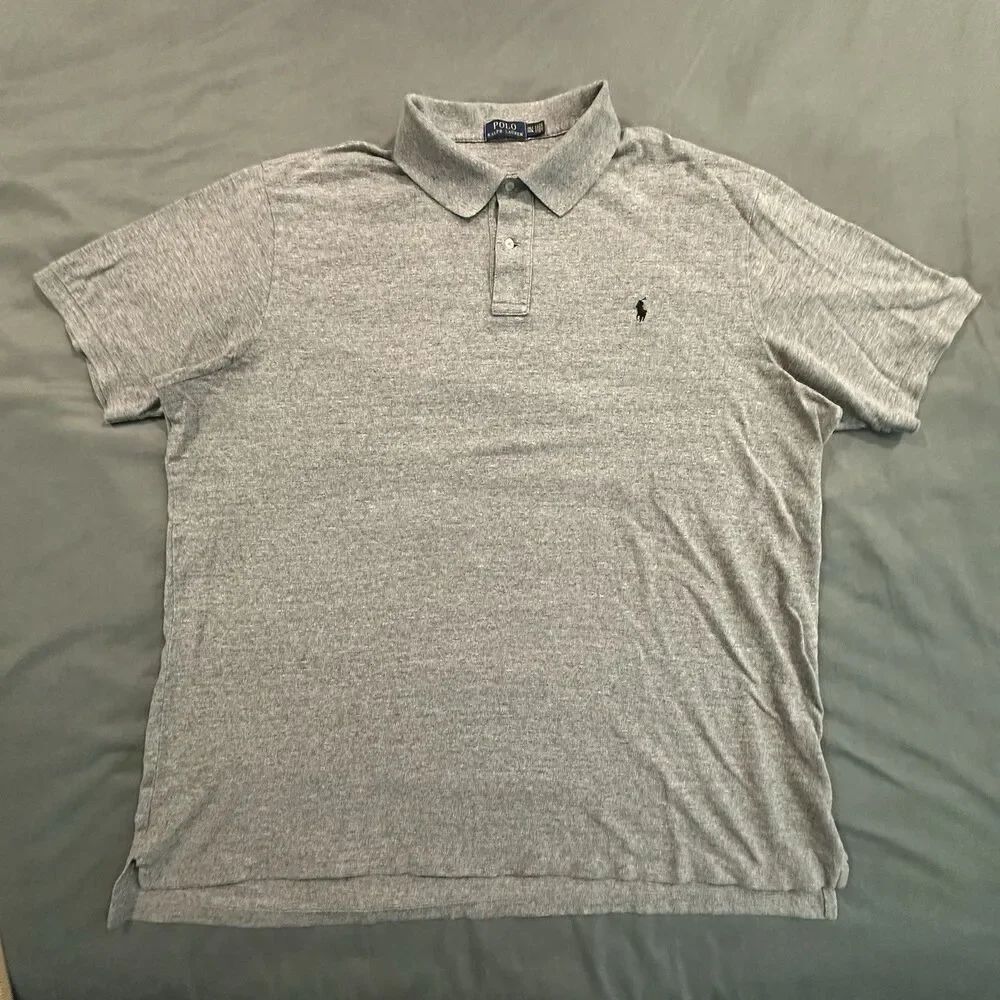 Polo Ralph Lauren Shirt Mens 3XLT Gray Cotton Embroidered Black Pony Collared